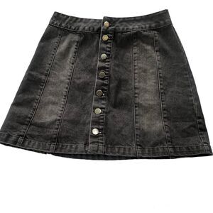 BDG Denim Button Up Front Acid Wash Gray/Black Mini Grunge Festival Skirt Sz M